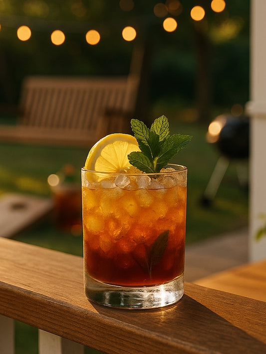 Sweet Tea Bourbon Smash drink outside setting
