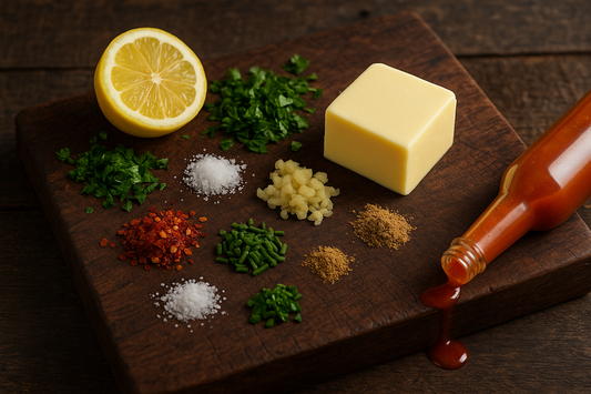 Cowboy Butter ingredients on a rust cutting board