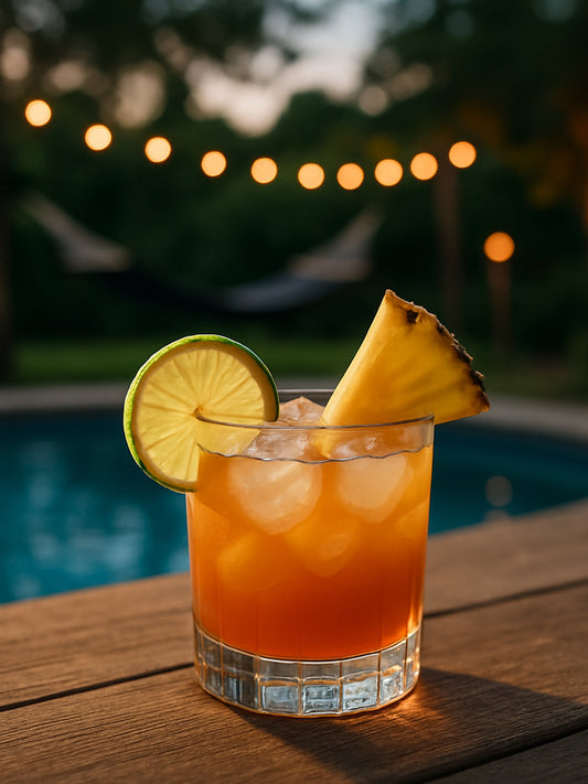 Smoked Pineapple Mojito with grilled pineapple garnish and lime slice.