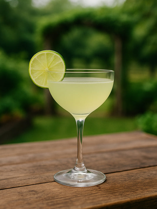 Campfire Daiquiri with charred lime garnish in a coupe glass.